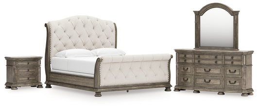 Ardenfield King Upholstered Sleigh Bed, Dresser, Mirror and Nightstand