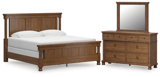 Rowlenstown King Poster Bed with Mirrored Dresser