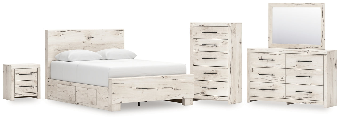 Lawroy Queen Panel Bed with Storage, Dresser, Mirror, Chest and Nightstand