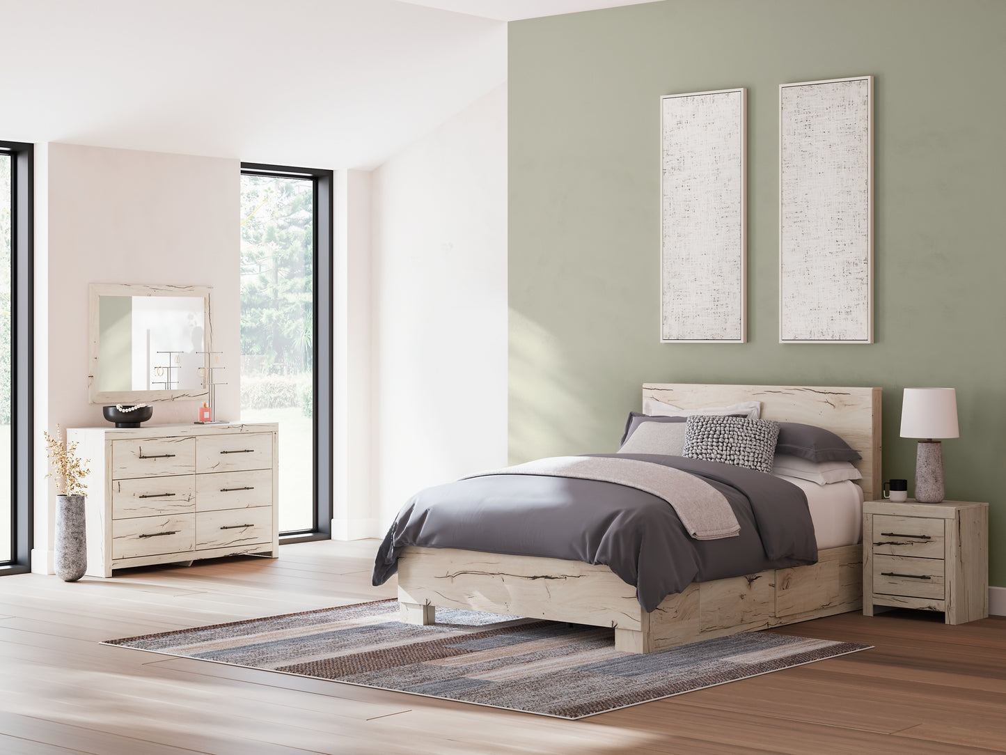 Lawroy Queen Panel Bed with Storage, Dresser, Mirror and Nightstand