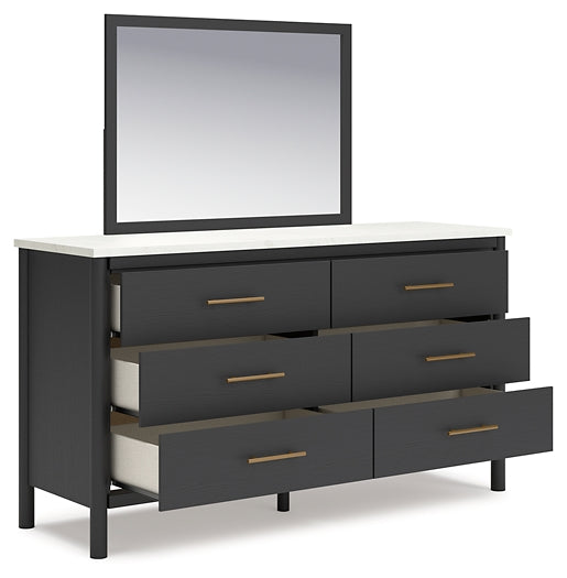 Cadmori Queen Upholstered Panel Bed, Dresser, Mirror and Nightstand