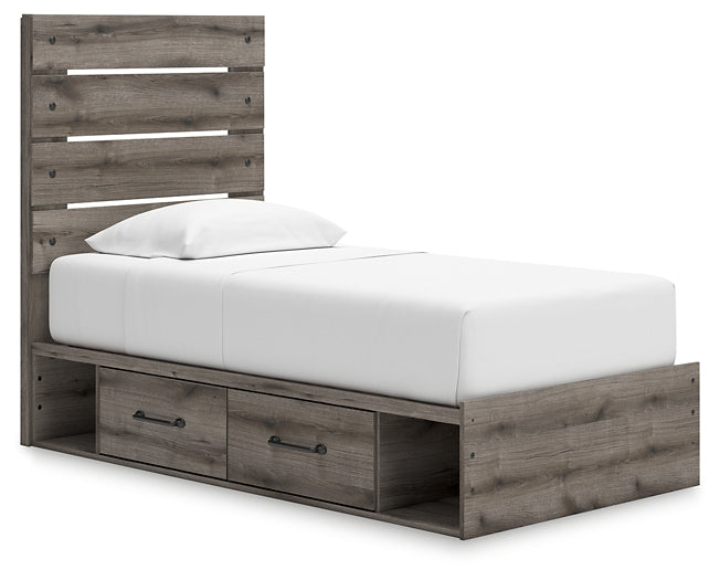 Graystorm Twin Panel Storage Bed, Dresser, Mirror and Nightstand