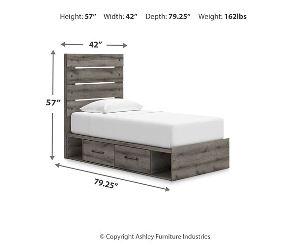Graystorm Twin Panel Storage Bed, Dresser, Mirror and Nightstand