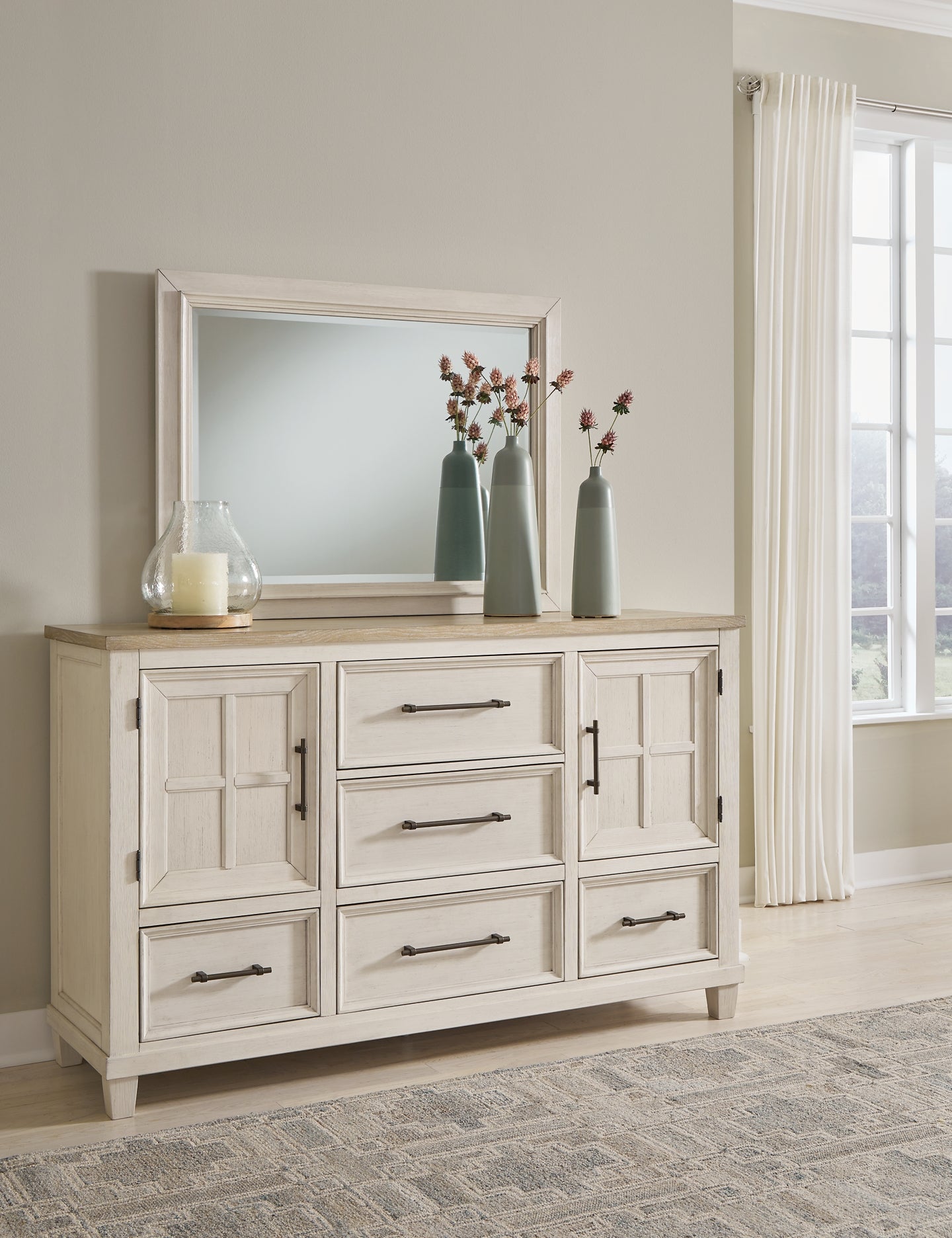 Shaybrock Queen Panel Bed with Mirrored Dresser, Chest and Nightstand