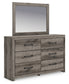 Graystorm King Panel Bed with Mirrored Dresser and Nightstand