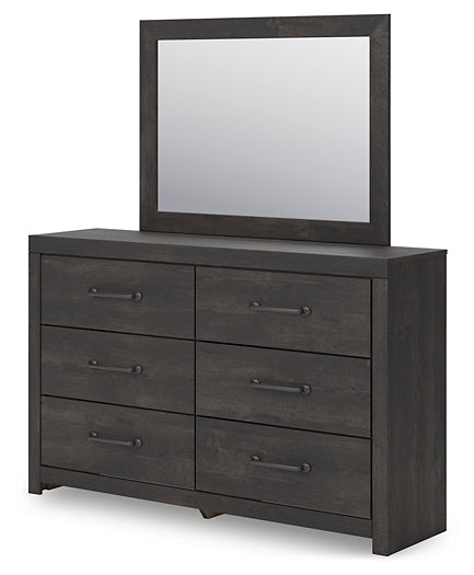 Hollivern Twin Panel Bed with Mirrored Dresser