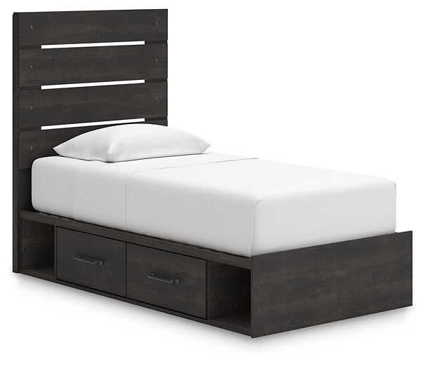 Hollivern Twin Panel Bed with Storage, Dresser and Mirror