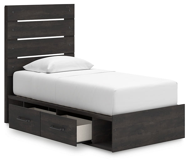 Hollivern Twin Panel Bed with Storage, Dresser and Mirror