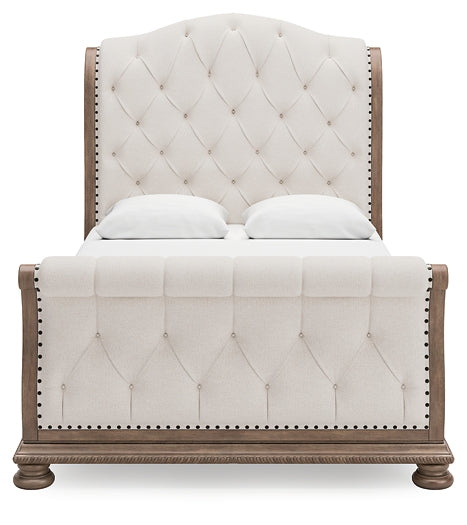 Ardenfield Queen Upholstered Sleigh Bed, Dresser and Mirror