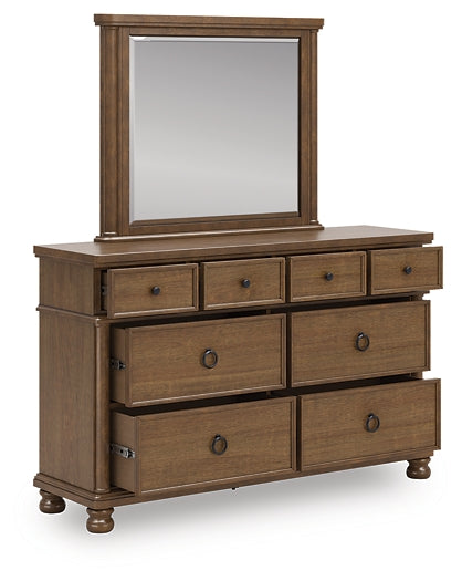 Rowlenstown King Poster Bed with Mirrored Dresser