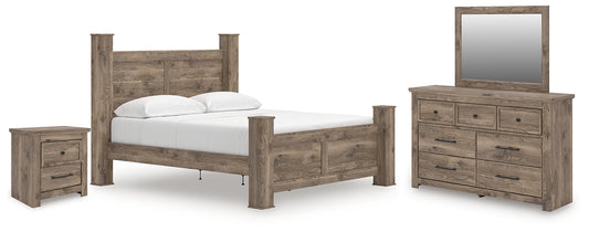 Rusticott King Poster Bed, Dresser, Mirror and Nightstand