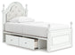 Kozlani Twin Upholstered Panel Storage Bed, Dresser, Mirror and Nightstand