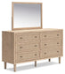 Cielden California King Upholstered Bed with Roll Slats, Dresser, Mirror and Nightstand