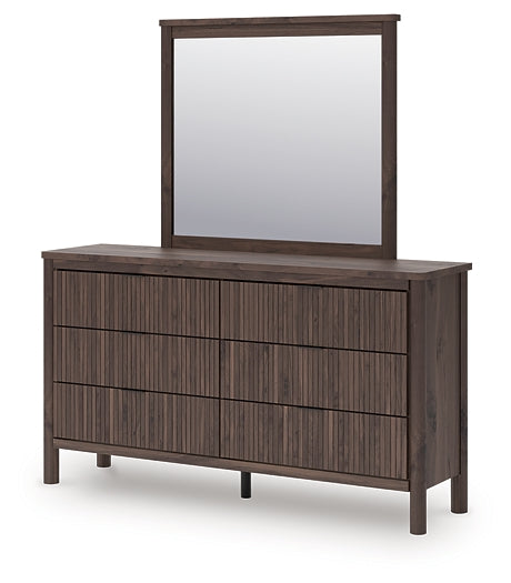 Pamytta Twin Upholstered Panel Bed, Dresser, Mirror, Chest and Nightstand