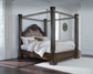 Maylee California King Canopy Bed, Dresser, Mirror and Nightstand