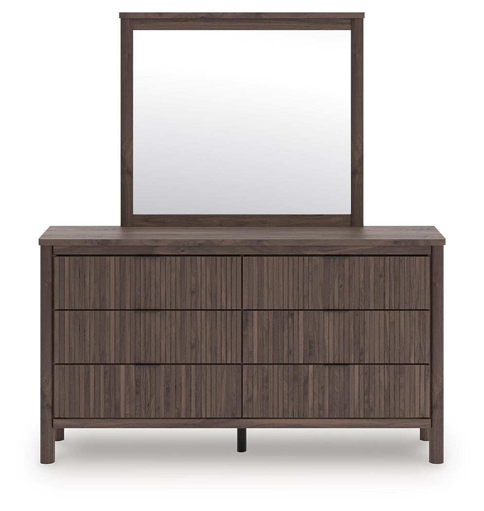 Pamytta Twin Upholstered Panel Platform Bed, Dresser and Mirror